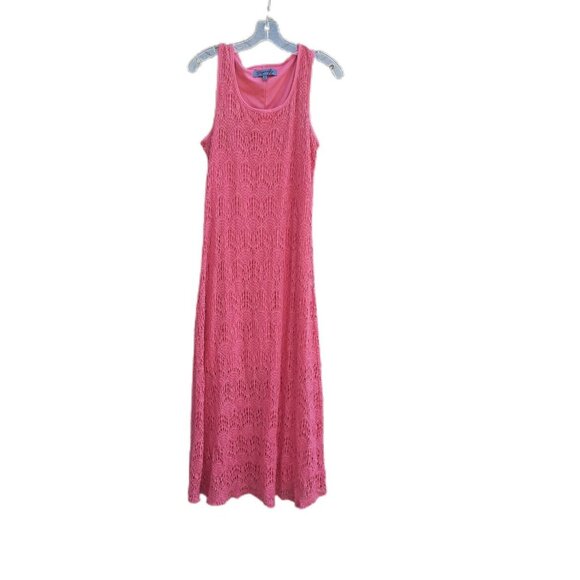 Signify Maxi Dress Womens Crochet Overlay L Persimmon Pink Casual Cocktail Party - Picture 1 of 10